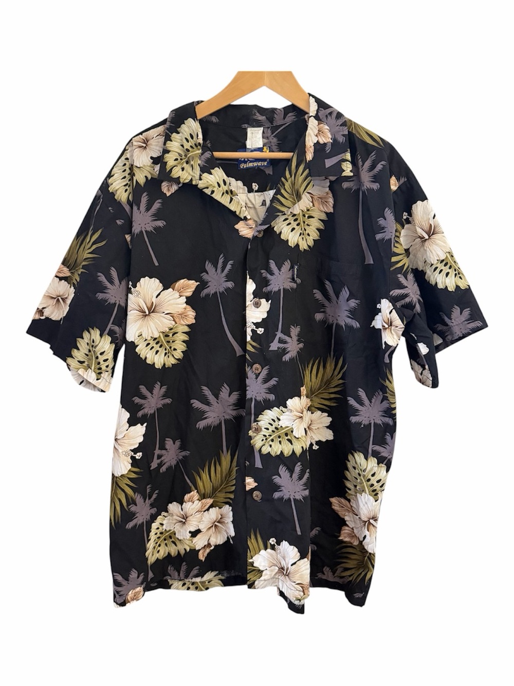 Palmwave Hawaiian Aloha Shirt Men’s XXL Black Tropical Floral Camp Shirt